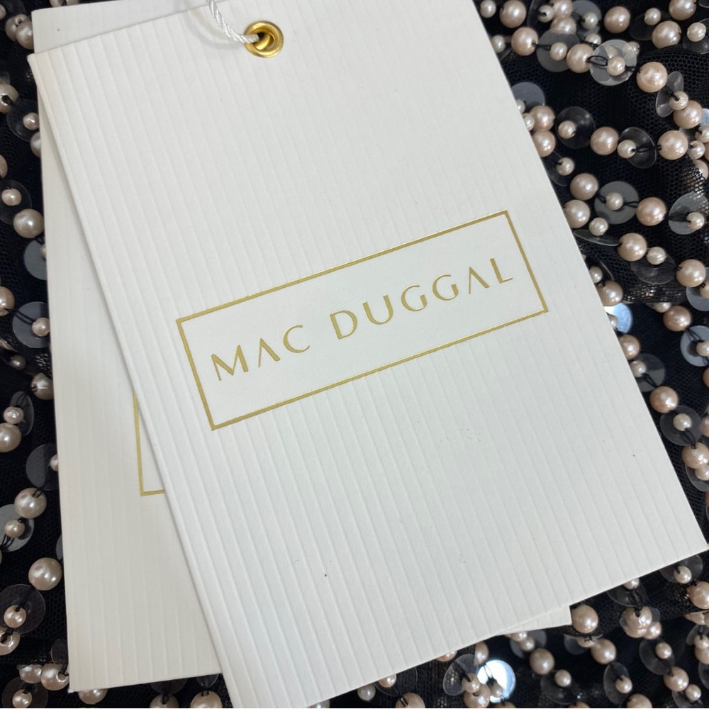 NWT Mac Duggal Black Pearl Sequin One Shoulder Bow High Slit Maxi Dress Size 2 - Picture 6 of 11